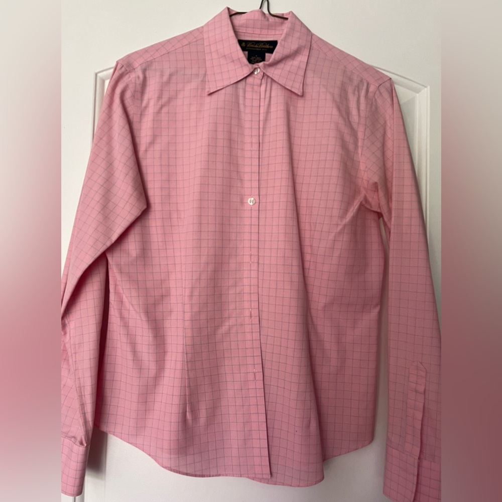 Pink with Blue window pane Brooks Brothers blouse size 4